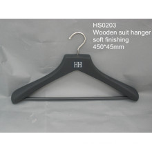 Black Soft Finishing Rubber Wooden Top Hanger with Hanging Pants Bar